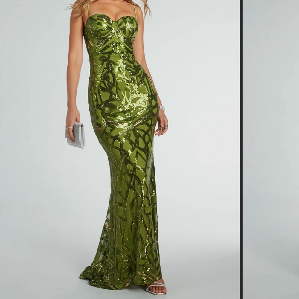 Windsor Olive Green Sequin Maxi Dress